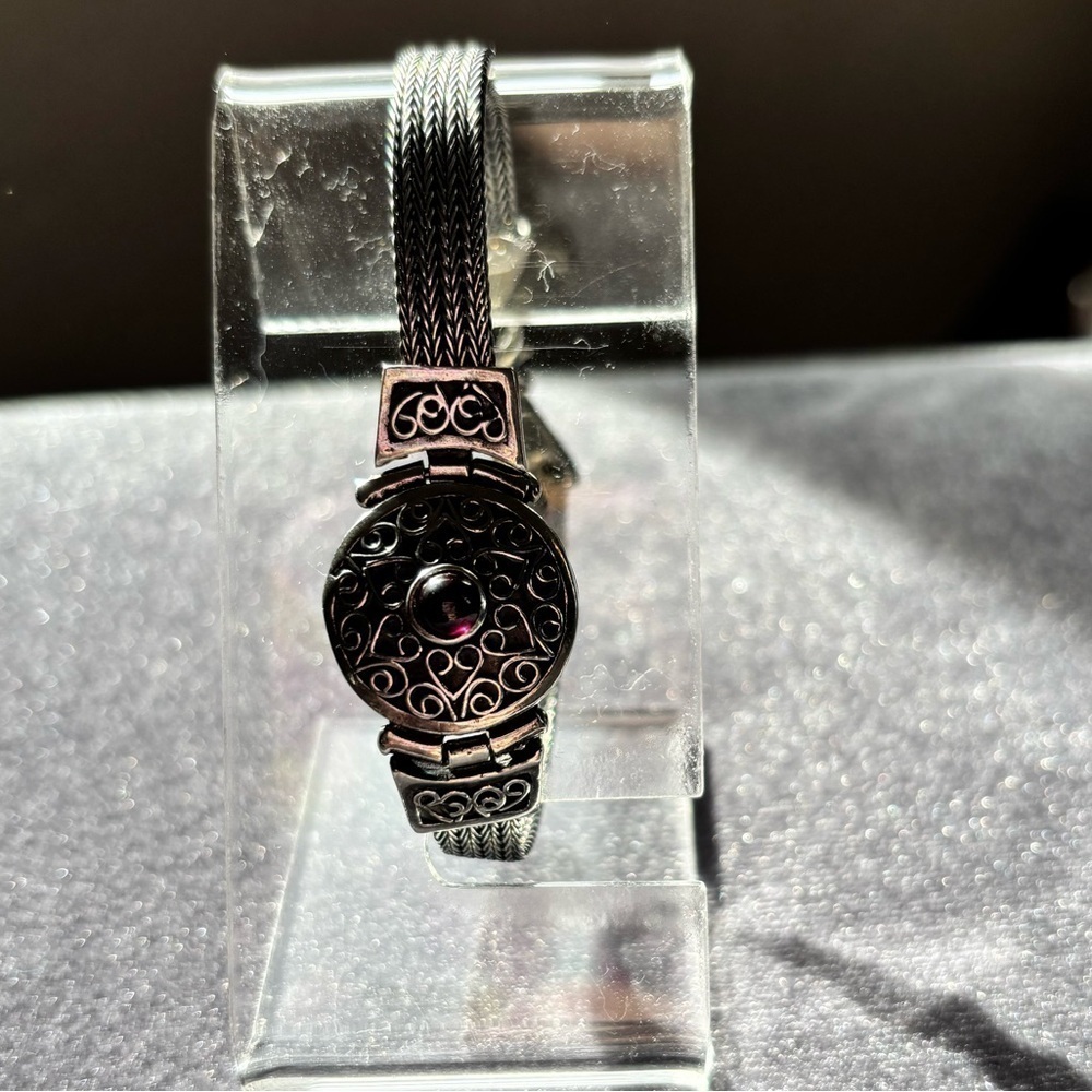 Vintage Sterling Silver 925 Filigree Heart Bracelet Red Garnet Gothic Boho - Picture 9 of 16